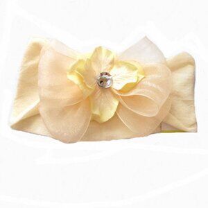 NEW Baby Bling Beige‎ Infant Toddler Girls Headband Organza Flower & Rhinestones